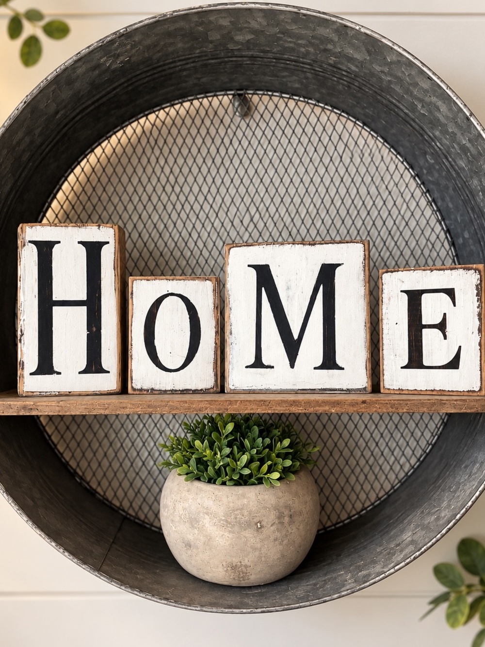 HOME Rustic White Block Wall Decor